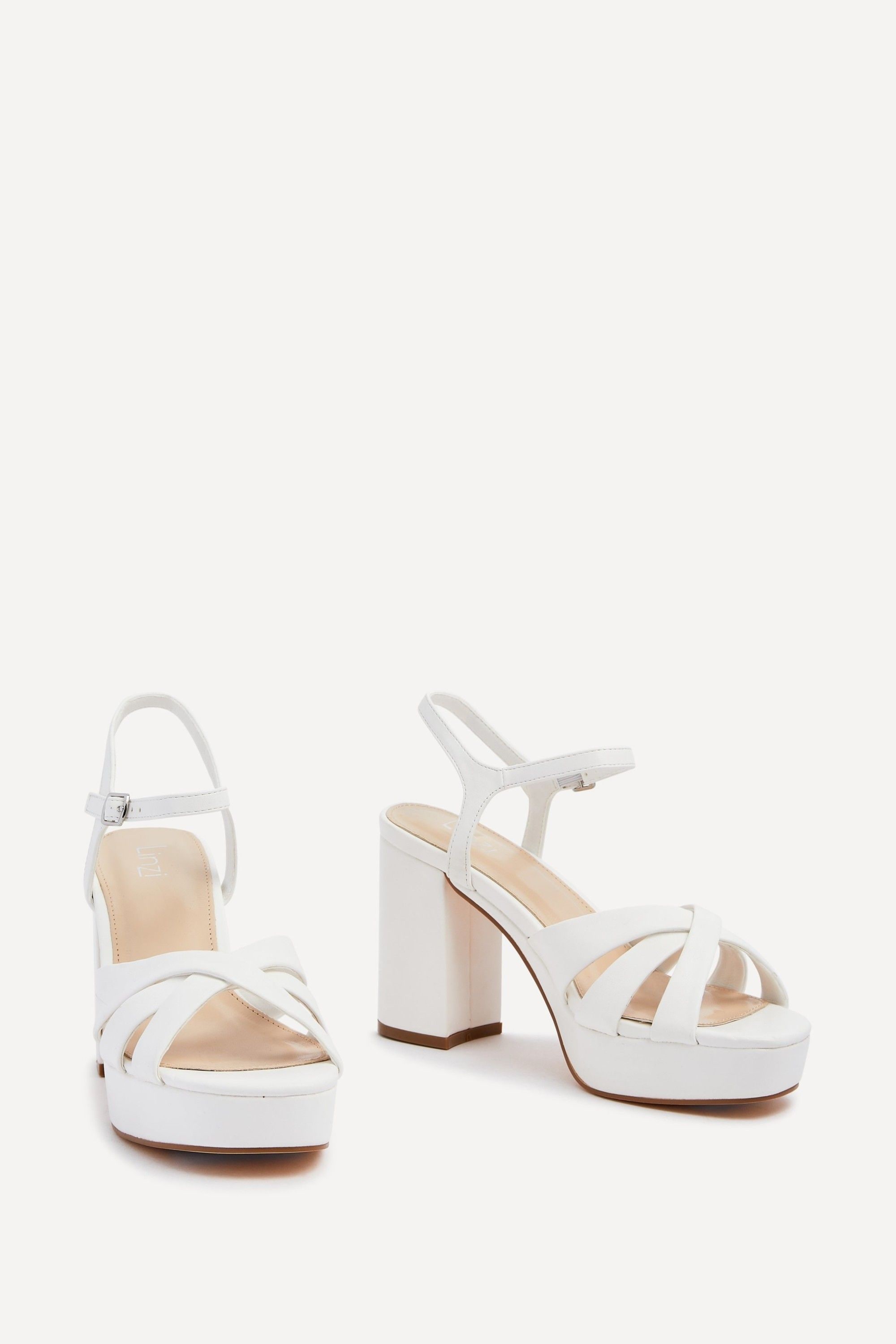 Linzi Keliah White Faux Leather Crossover Platform Heels image 3