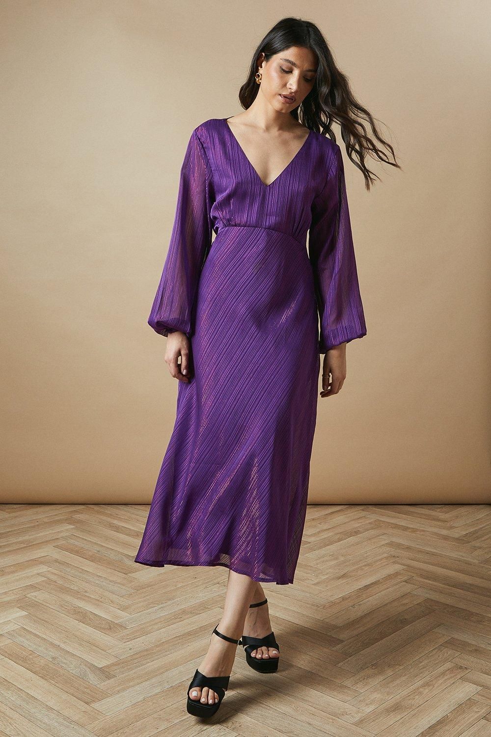 Oasis Occasion Glitter Stripe Cowl Midaxi Dress Purple