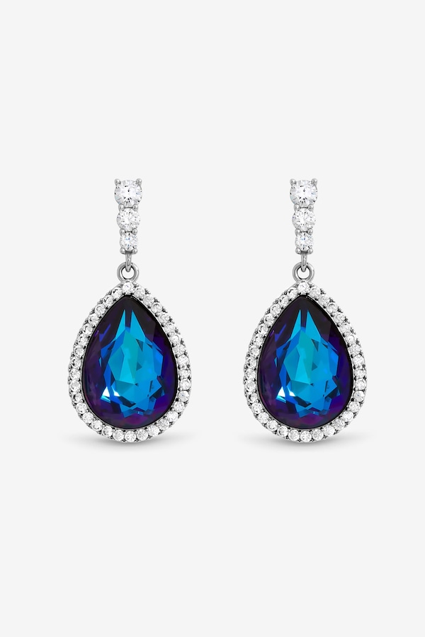 Jon Richard Rhodium Plated and Bermunda Blue Pear Drop Earrings