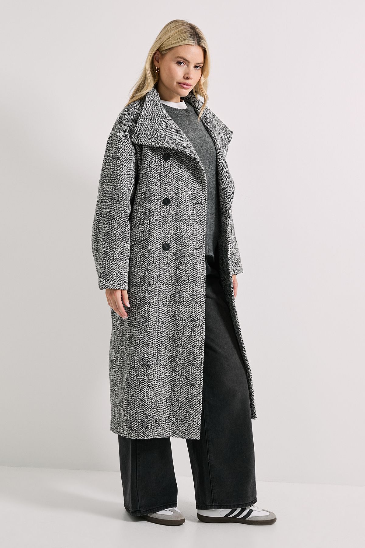 Dorothy Perkins Funnel Neck Button Detail Longline Coat Grey Marl image 2