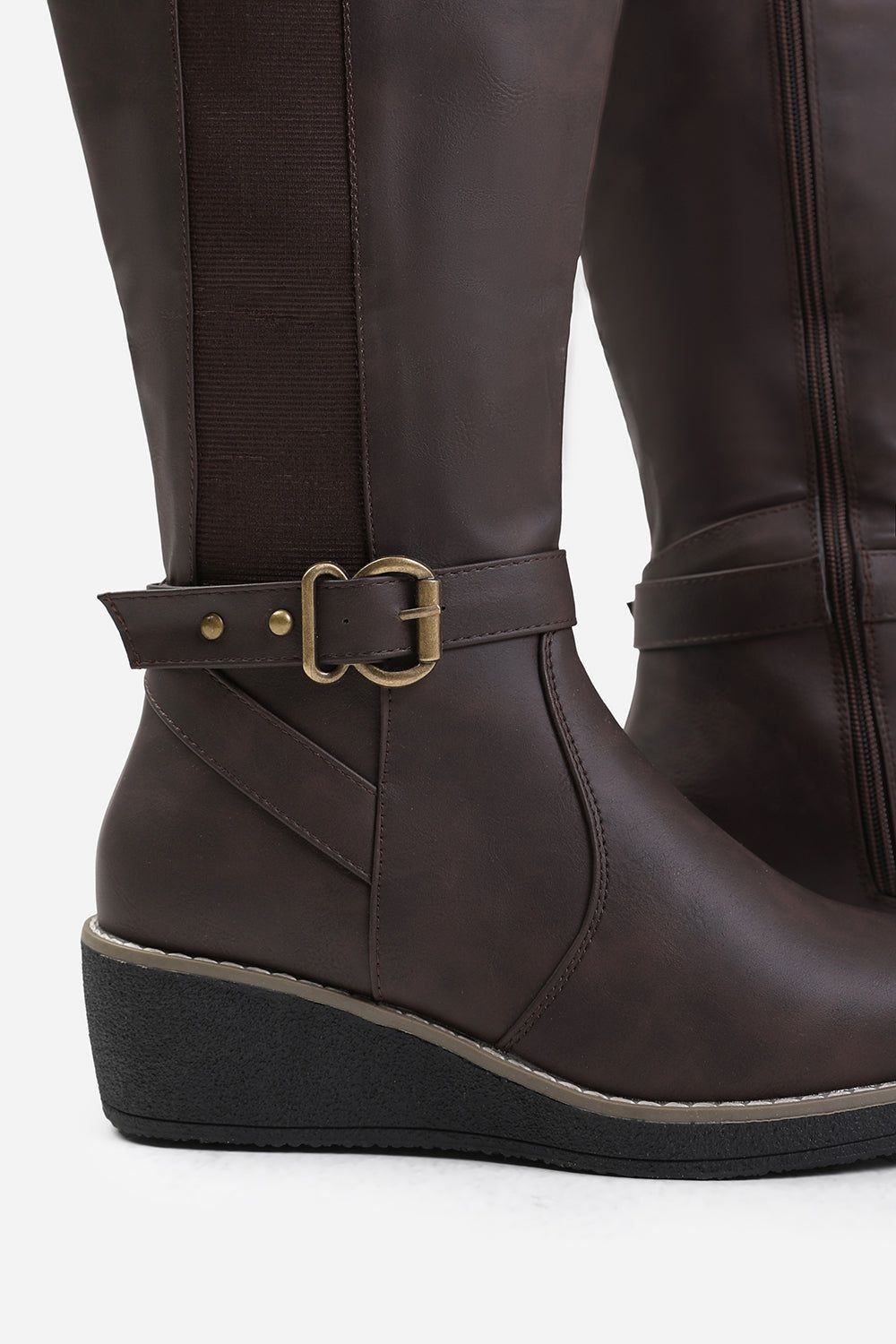 Where's That From 'Ayleen' Wide Calf Wedge Heel Knee High Boots With Elastic Panel image 3