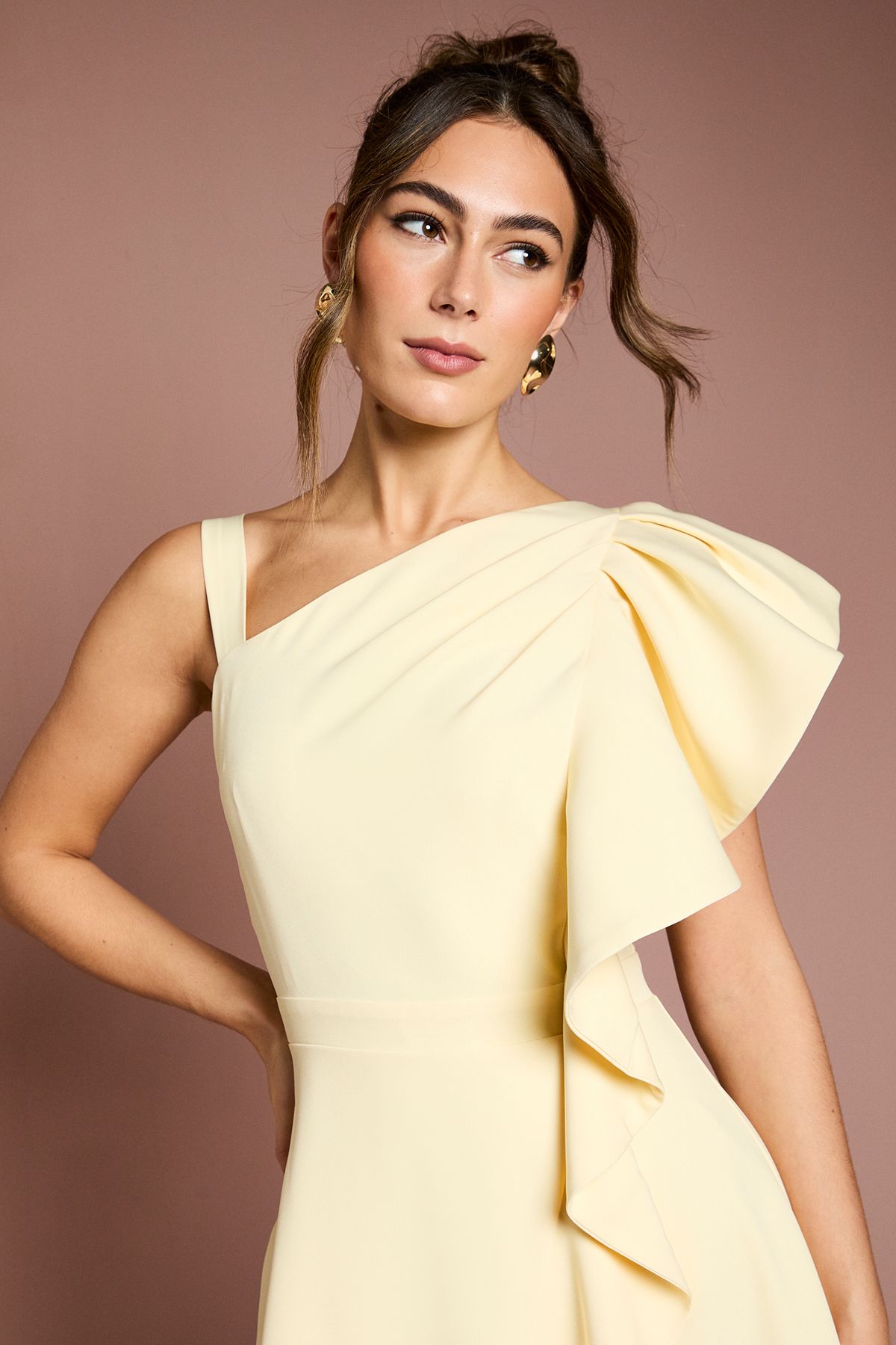 Coast One Shoulder Crepe Ruffle Midi Dress Lemon image 4