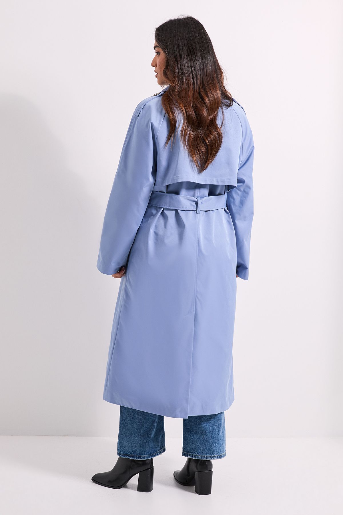 Dorothy Perkins Light Blue Petite Longline Double Breasted Belted