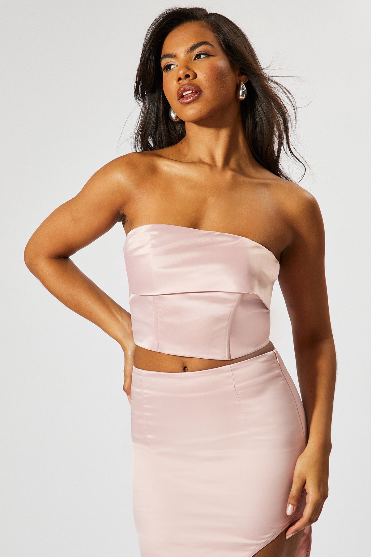MissPap Satin Fold Over Bandeau Top Pink image 2