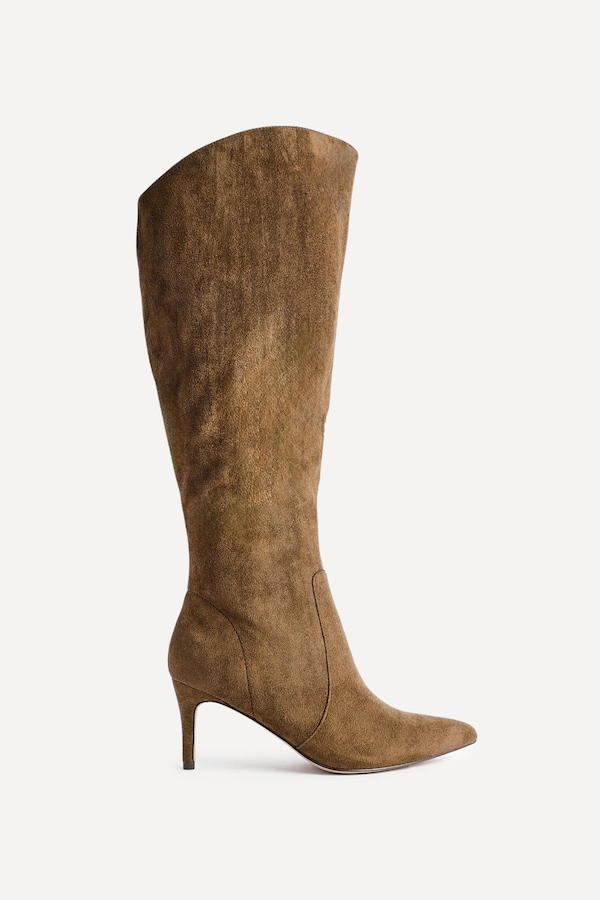 Linzi Ambition Sand Faux Suede Assymetric High Leg Stiletto Boot