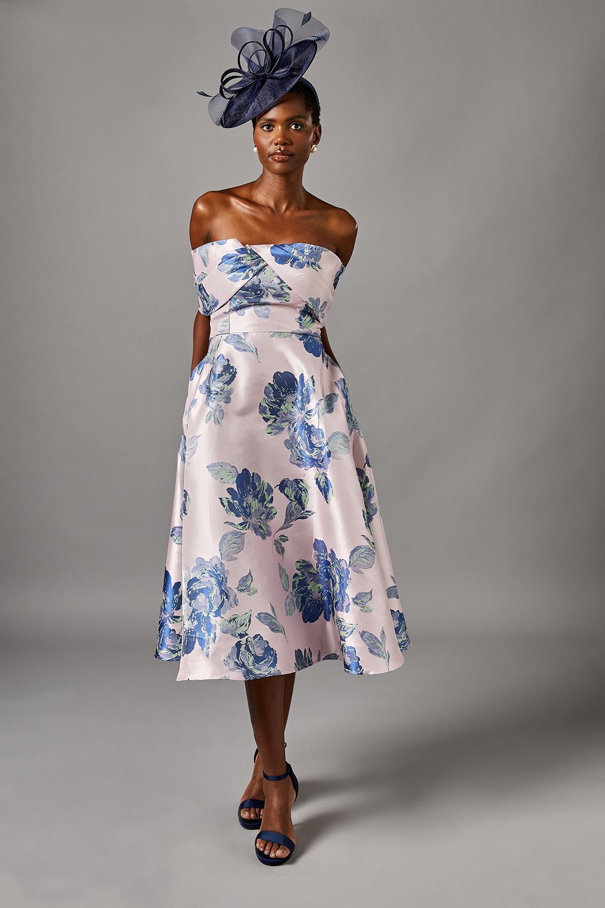 Coast Bardot Full Skirted Jacquard Midi Dress Blush image 1