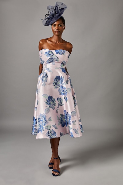 Coast Bardot Full Skirted Jacquard Midi Dress Blush