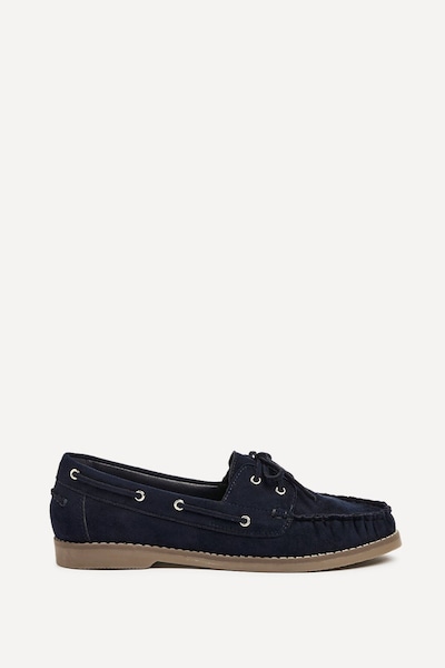 Linzi Frame Navy Faux Suede Boat Shoes