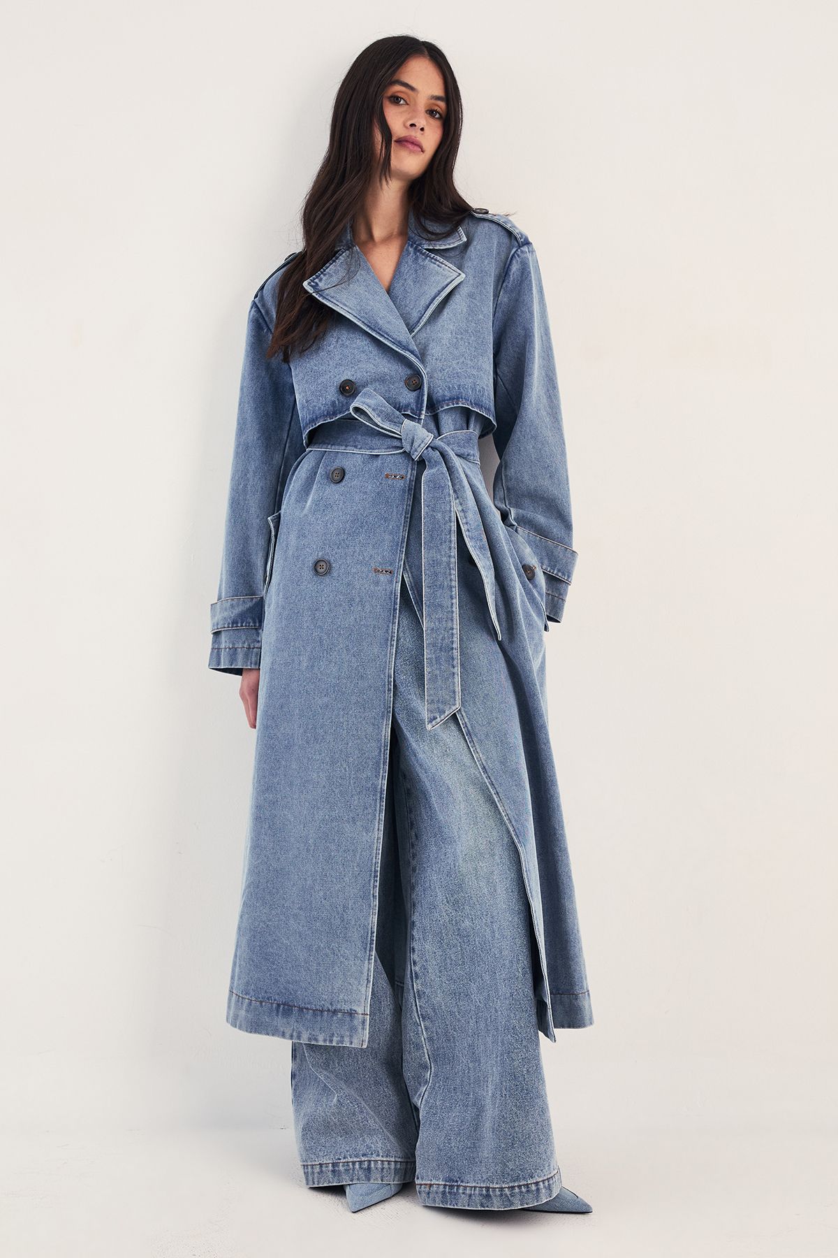 NastyGal Denim Trench Coat Indigo image 1