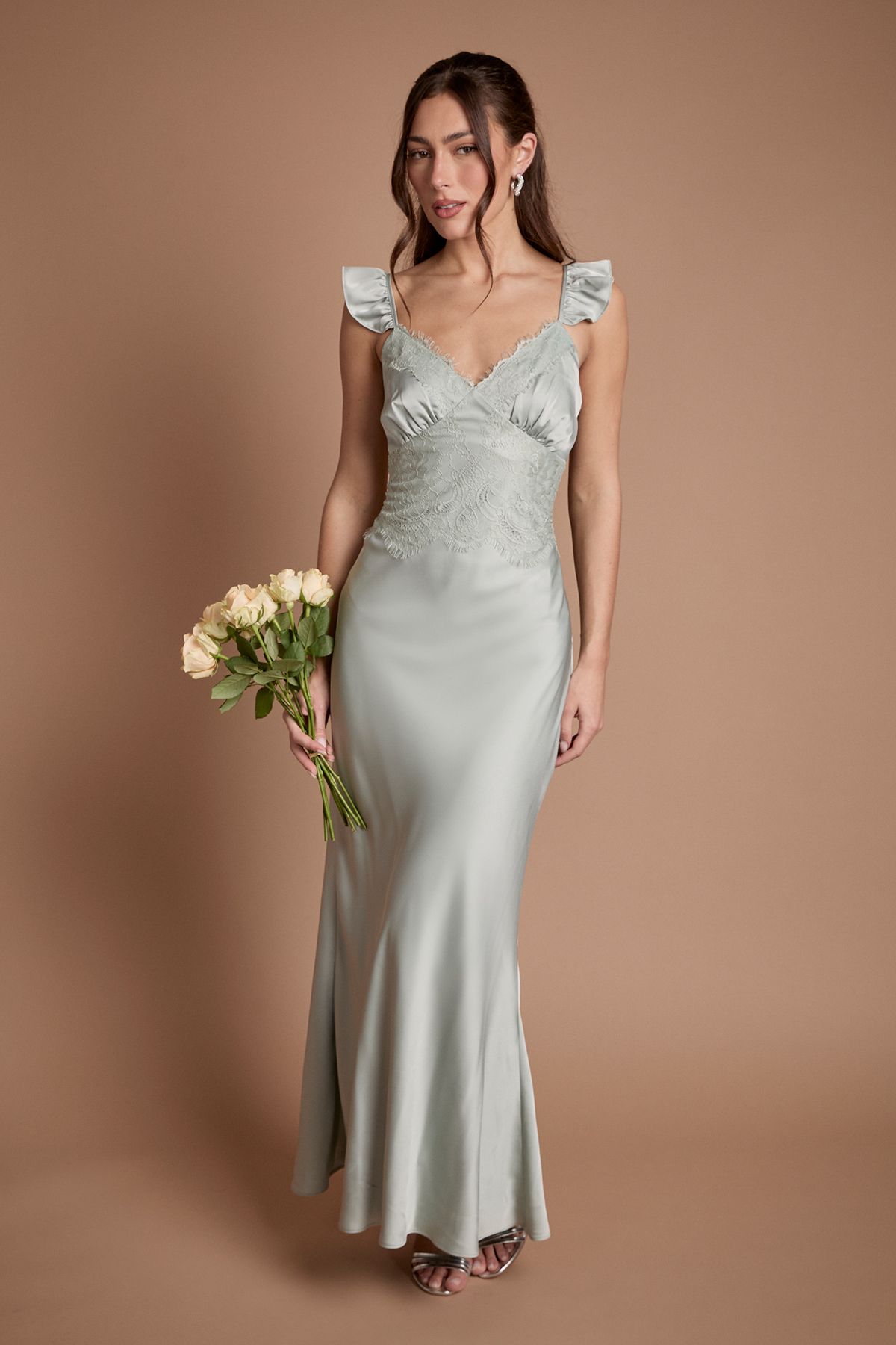 Coast Lace Trim Cami Button Bridesmaid Maxi Dress Sage