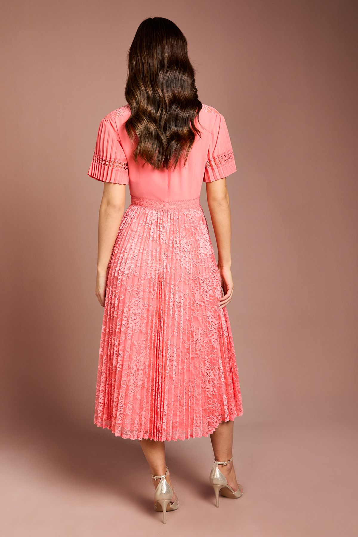 Coast Pleated Lace Midi Dress Coral image 3