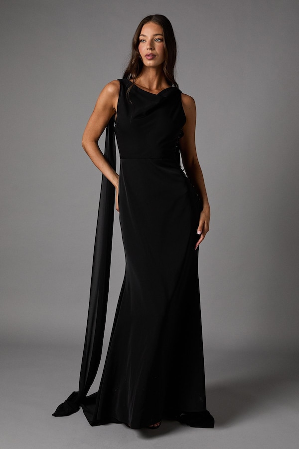 Coast Chiffon Detail Cowl Back Crepe Maxi Dress Black