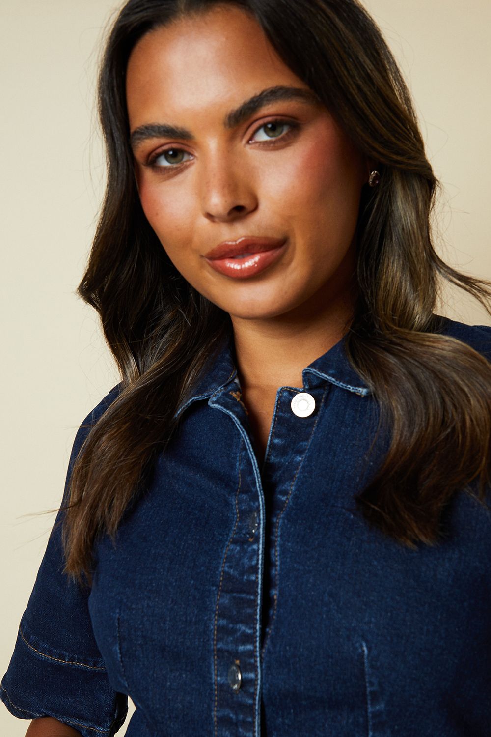 Dorothy Perkins Half Placket Denim Shirt Dress Dark Wash image 4