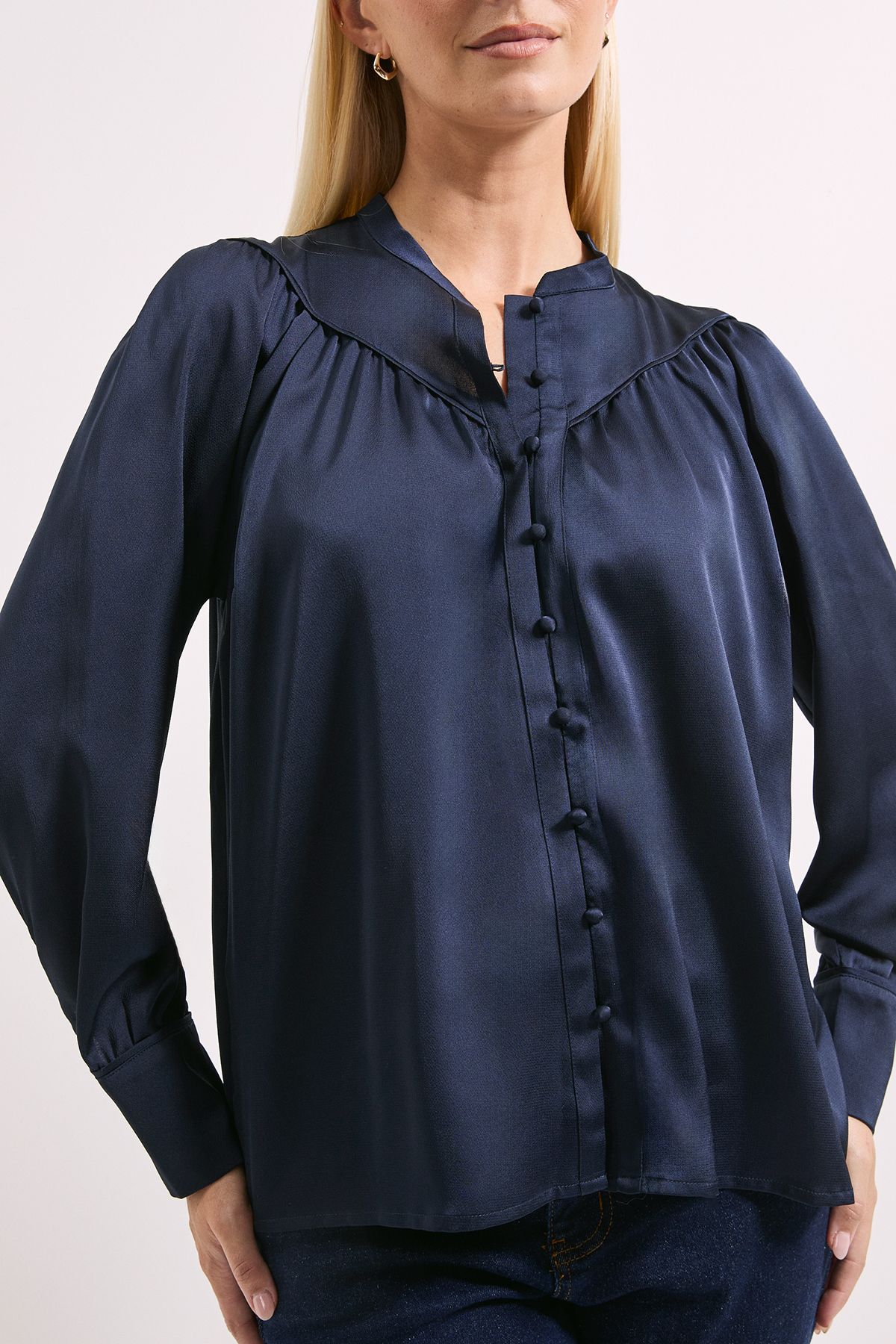 Principles Navy Hammered Satin Piped Detail Batwing Shirt Navy image 2
