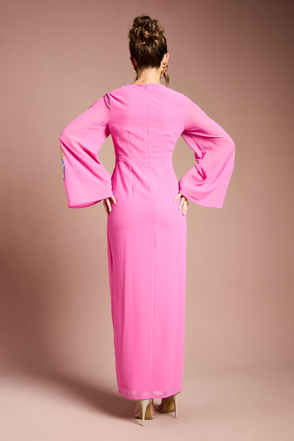 Coast Embroidered V Neck Wrap Midi Dress Hot Pink image 3