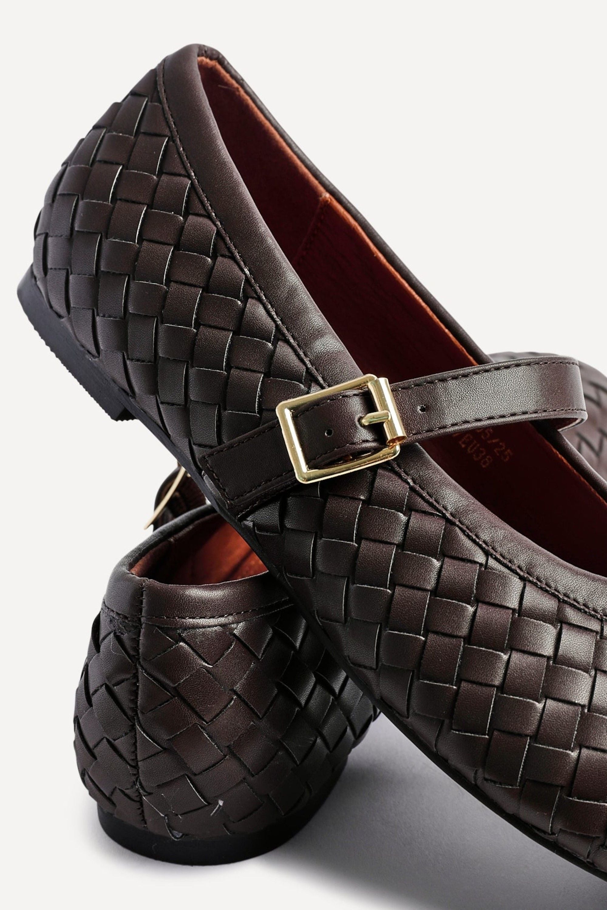 Linzi Daily Brown Faux Leather Woven Mary Jane Pump image 5