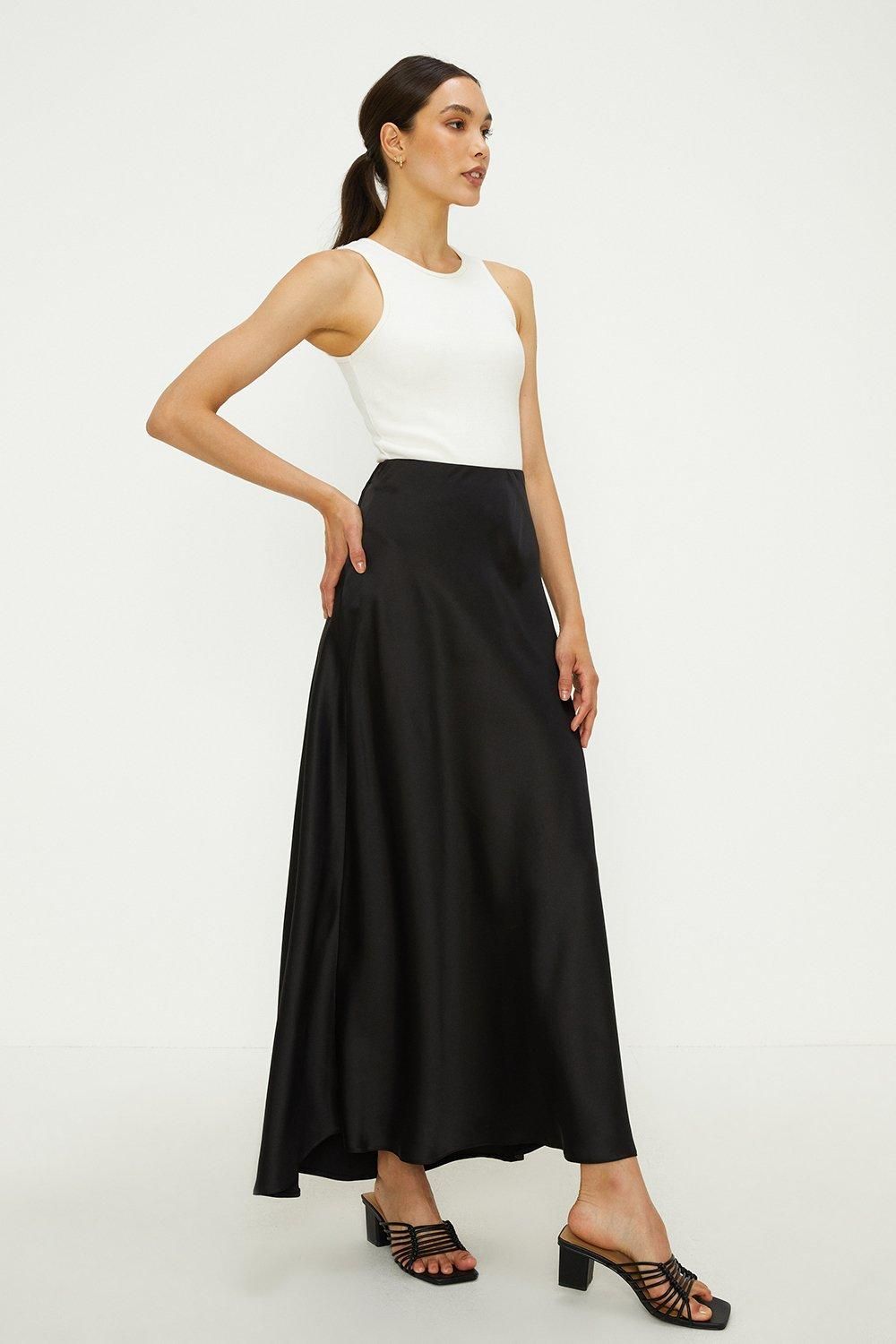 Oasis Satin Bias Cut Maxi Skirt Black image 1