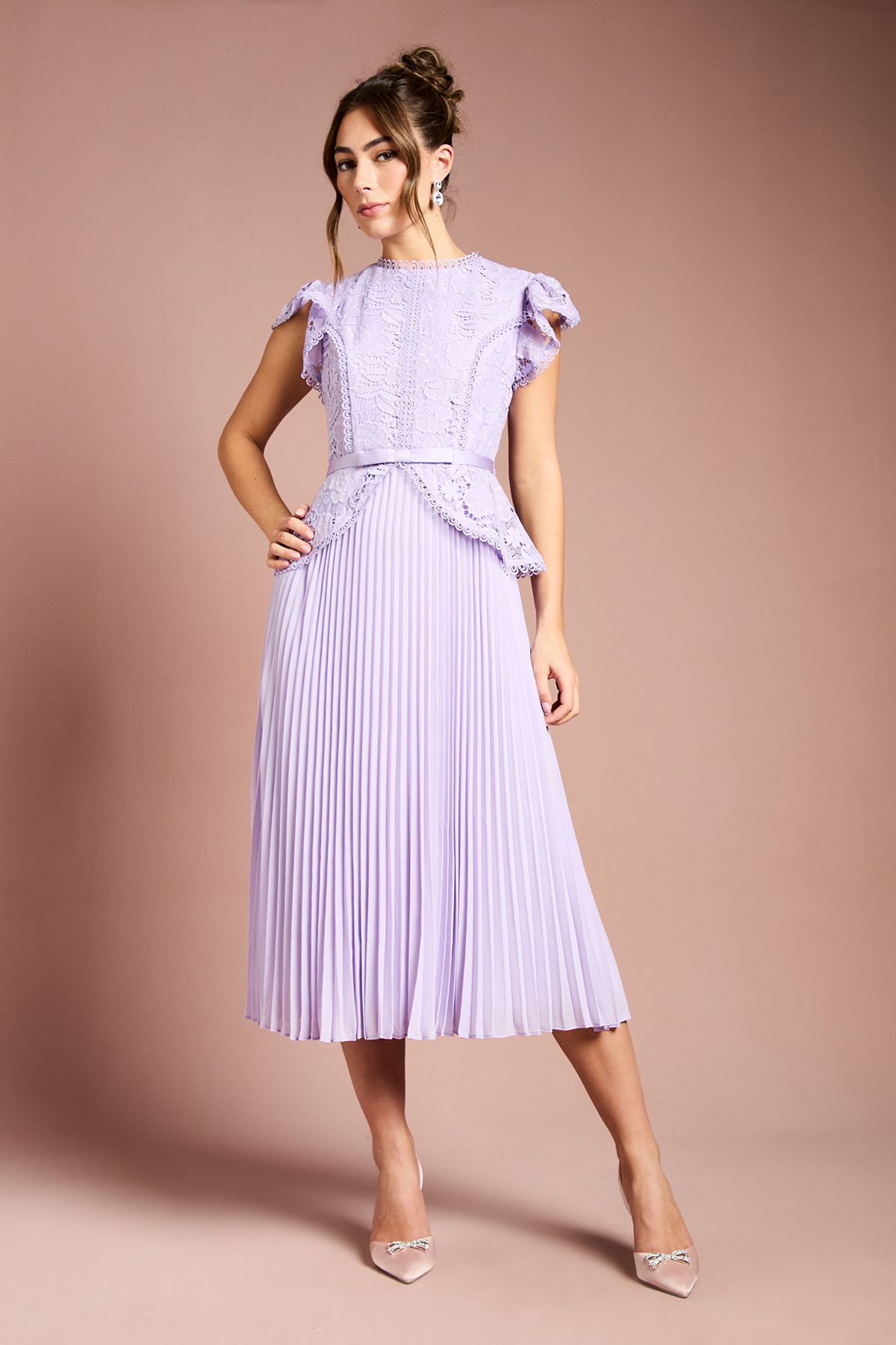 Coast Lace Bodice Peplum Midi Dress Lilac image 1