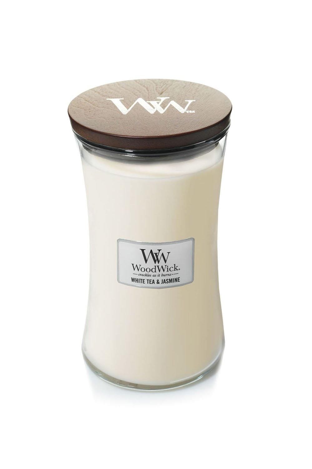 Woodwick White Tea And Jasmine Large Candle White image 1