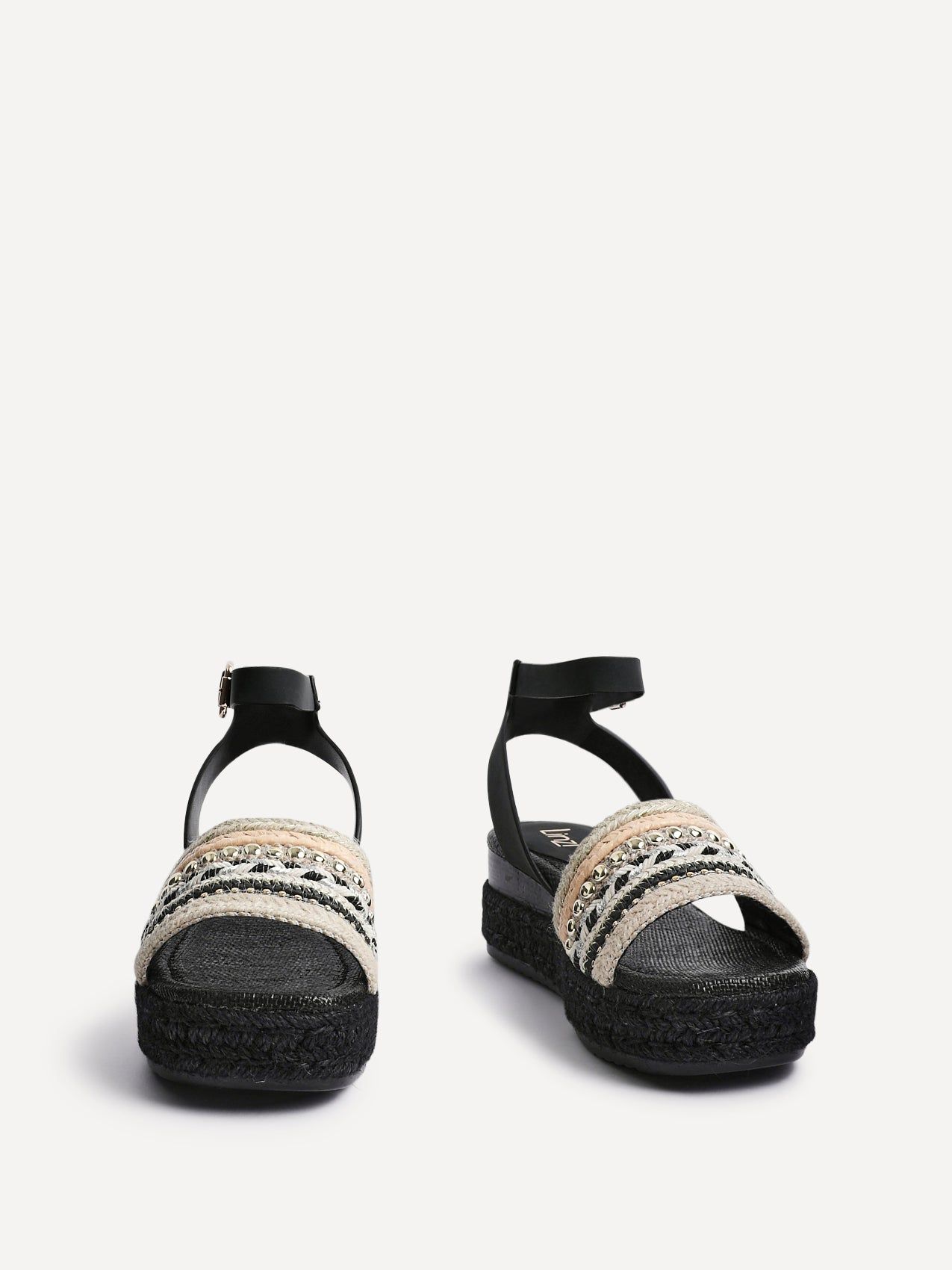 Linzi Vista Black Embellished Woven Espadrille Inspired Flatform image 3
