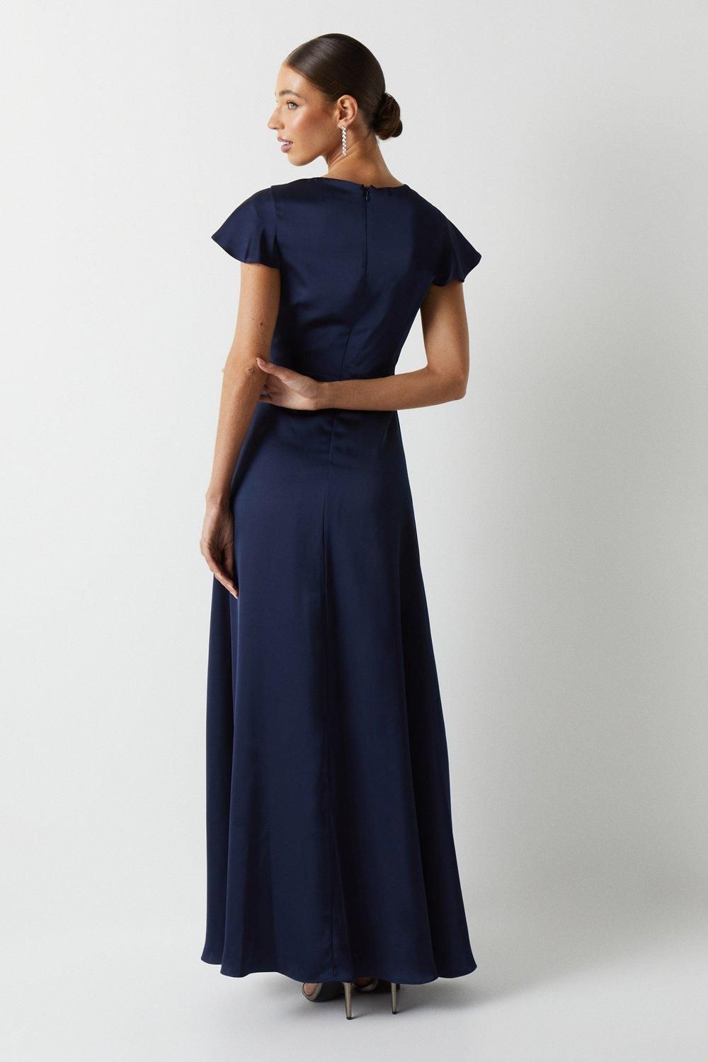 Coast Twist Front Angel Sleeve Bridesmaid Maxi Dress Navy image 3
