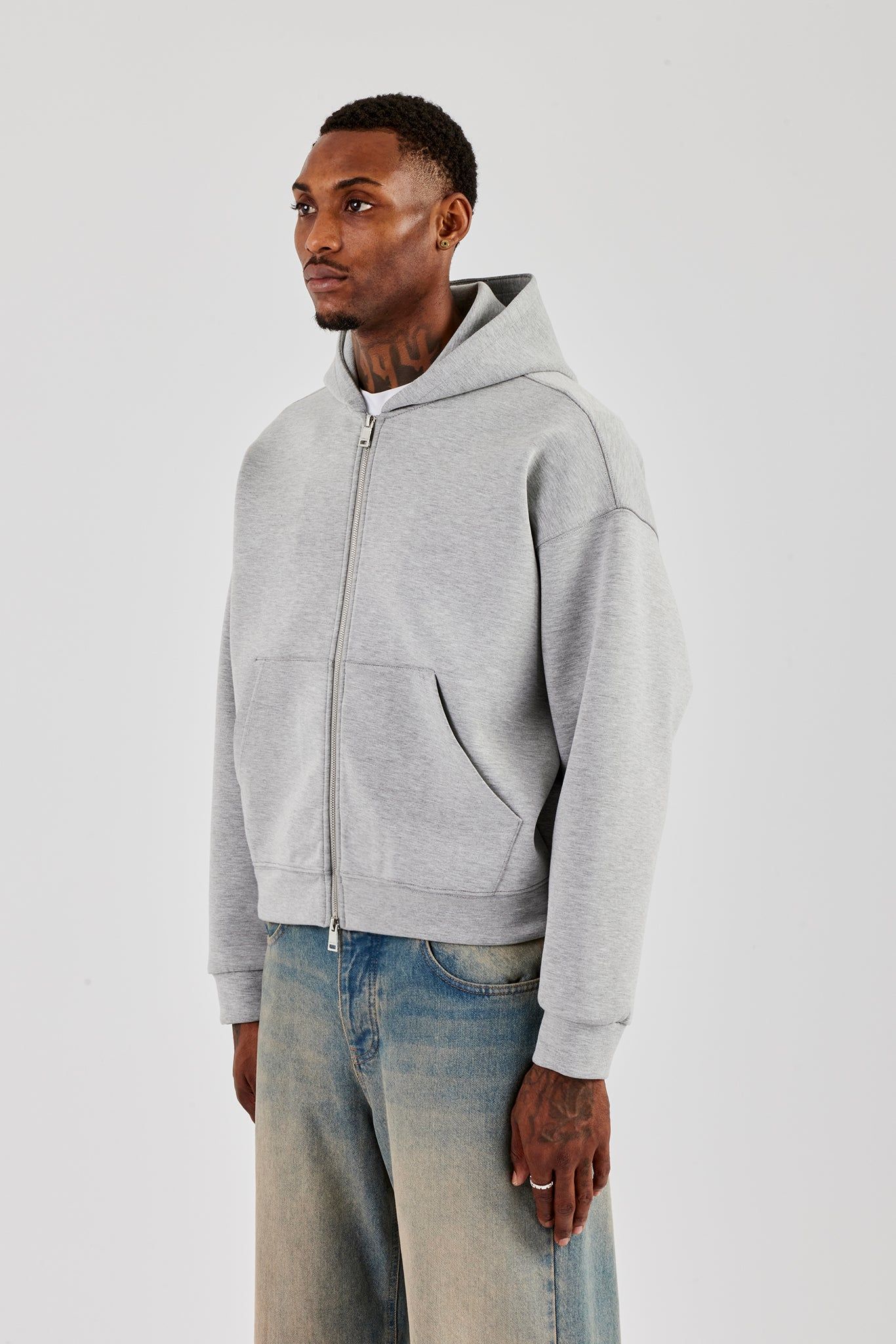 Cernucci Scuba Zip Through Boxy Hoodie - Grey image 4