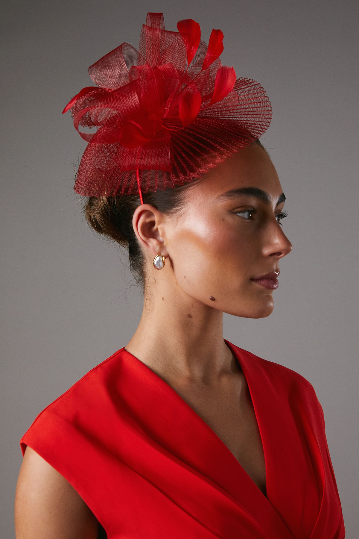 Coast Pleated Loop And Feather Fascinator Red image 1