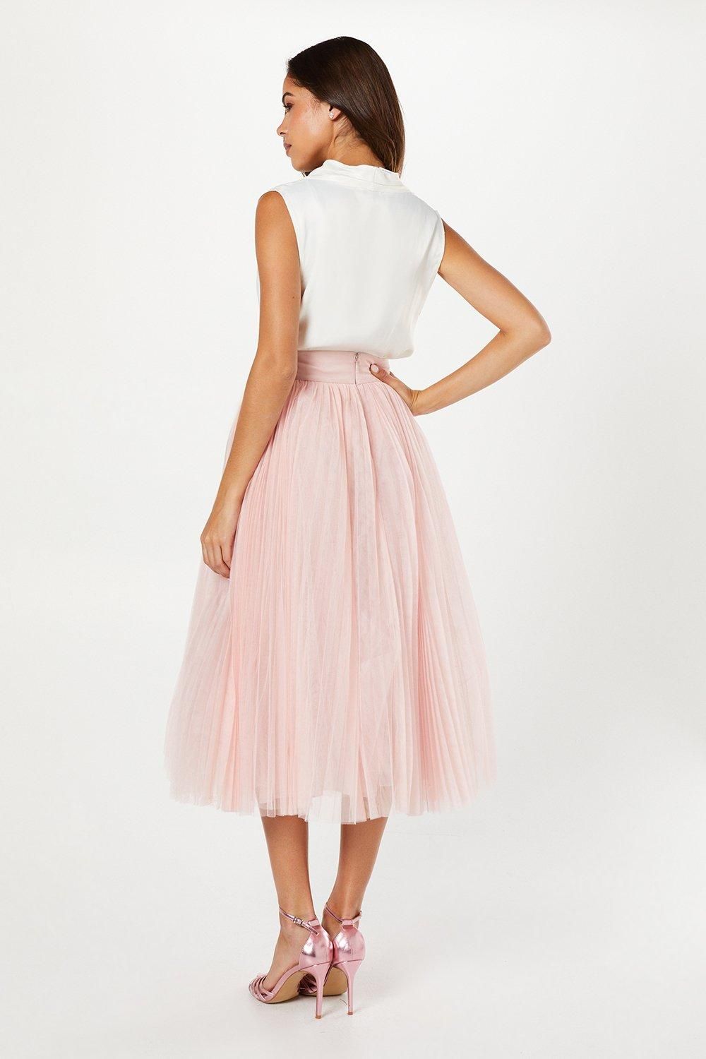 Coast Pleated Mesh Full Midi Skirt Blush image 3
