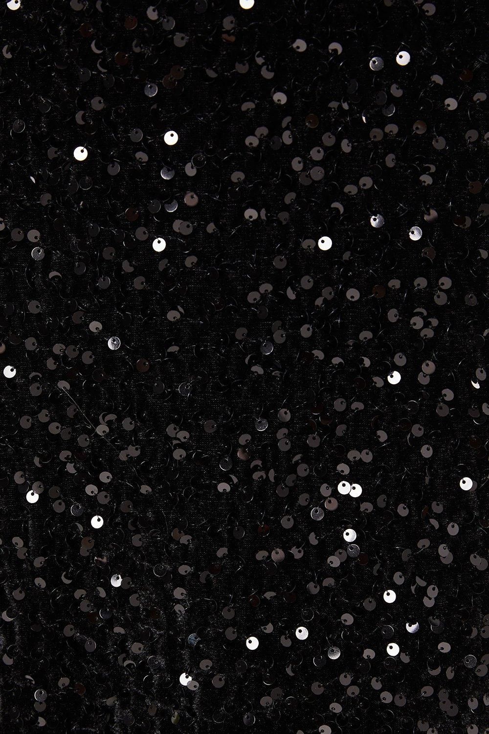 Coast Square Neck Velvet Sequin Long Sleeve Black Maxi Dress Black image 5