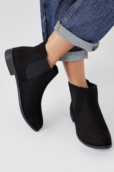 Dorothy Perkins Wide Fit Megs Flat Chelsea Boots Natural Black