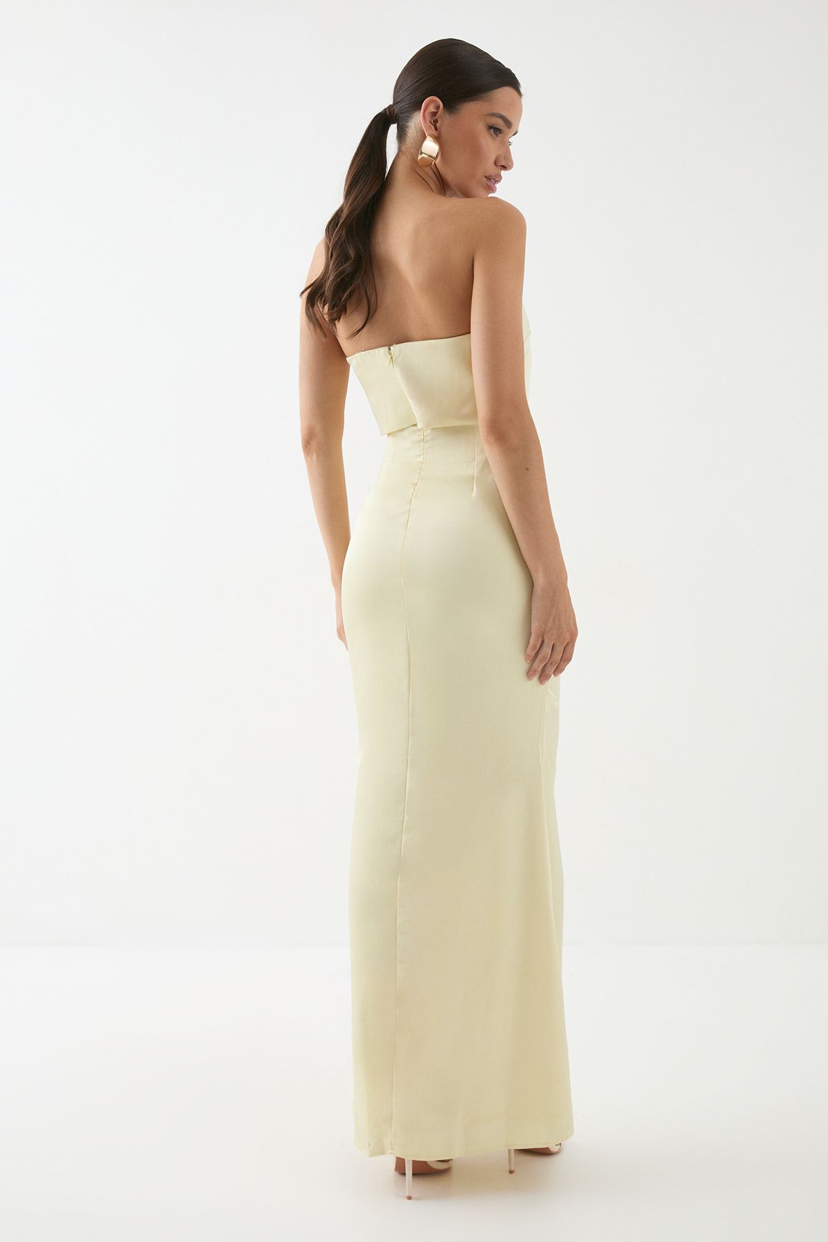 MissPap Premium Satin Bandeau Overlay Bridesmaid Dress Lemon image 3