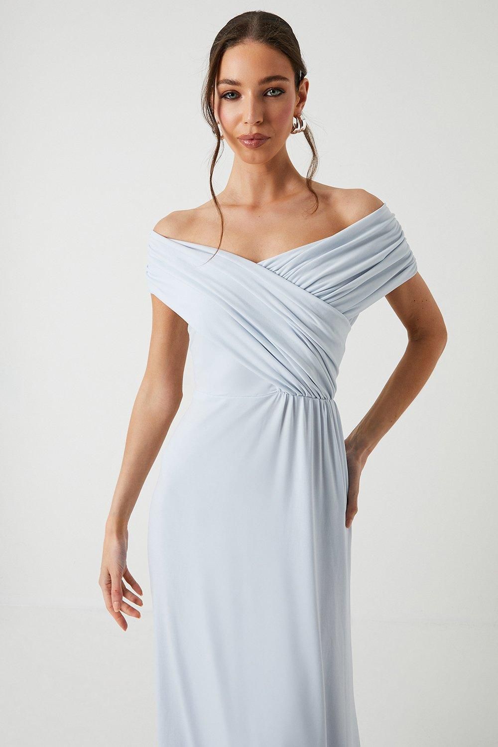 Coast Bardot Ruched Jersey Bridesmaid Dress Ice Blue image 2