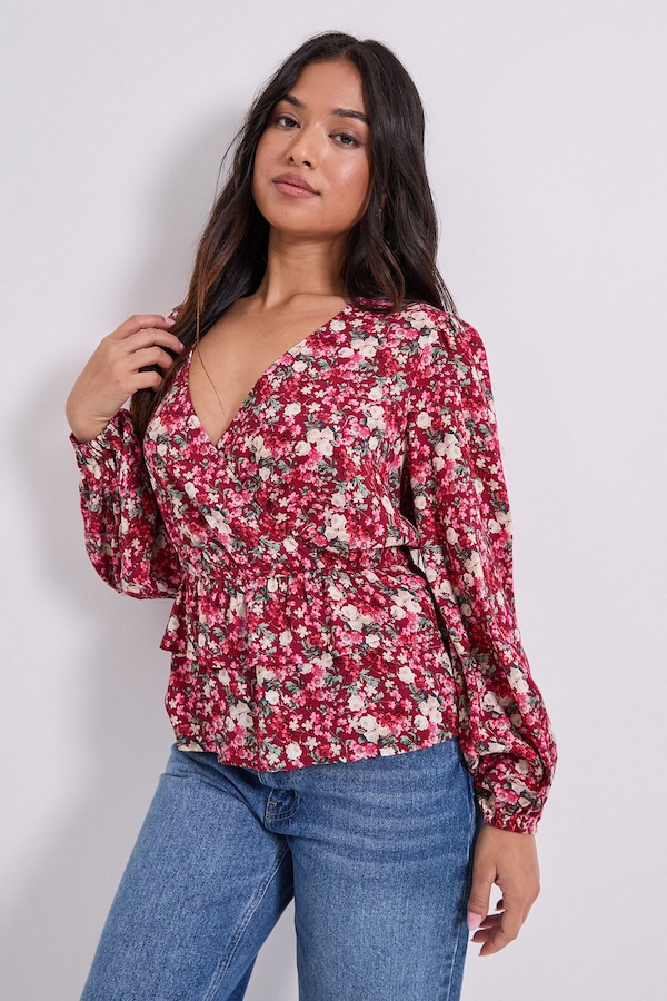 Dorothy Perkins Petite Wrap Front Frill Detail Printed Blouse Multi
