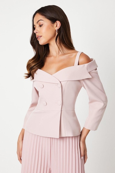 Coast 3/4 Sleeve Off Shoulder Peplum Jacket Blush