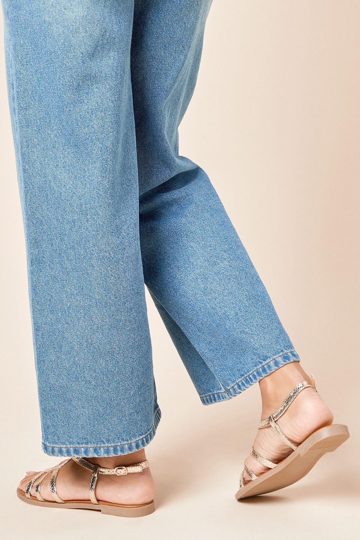 Dorothy Perkins Flame Faux Metallic Strappy Slingback Flat Sandals Gold image 4