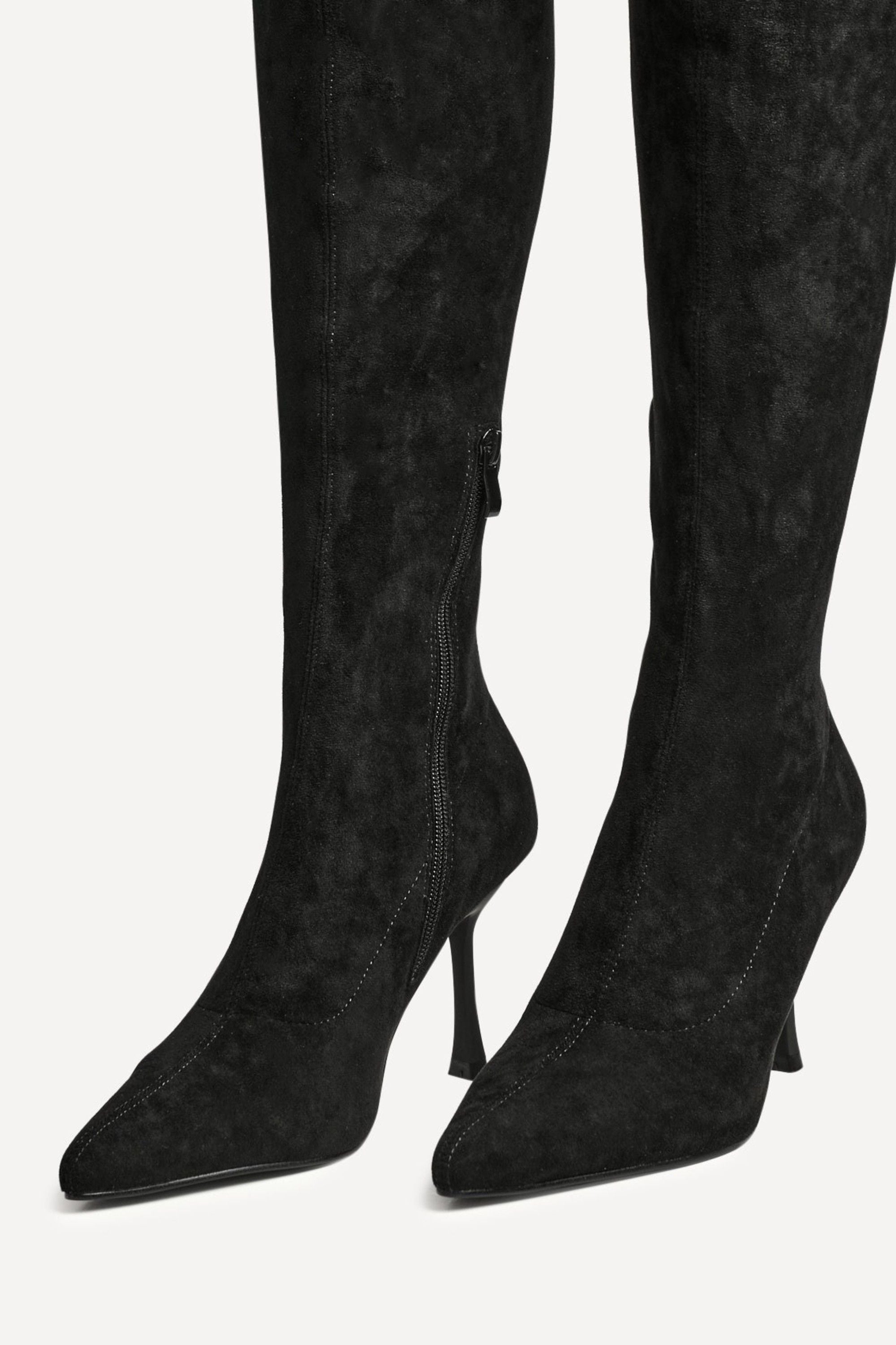 Linzi Rocky Black Faux Suede Stretch Over The Knee Stiletto Boot image 5