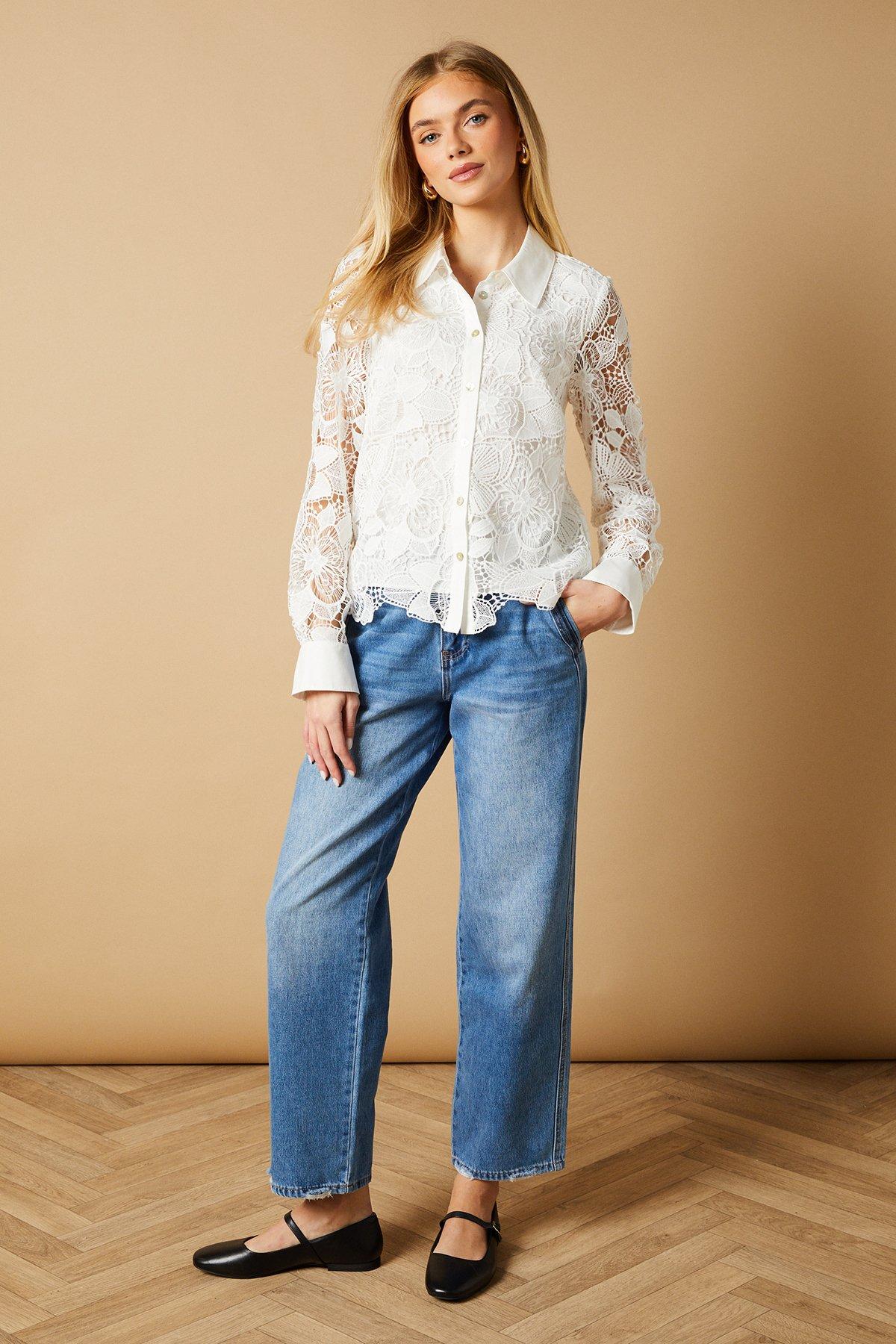 Oasis Premium Scallop Lace Collared Shirt White image 2