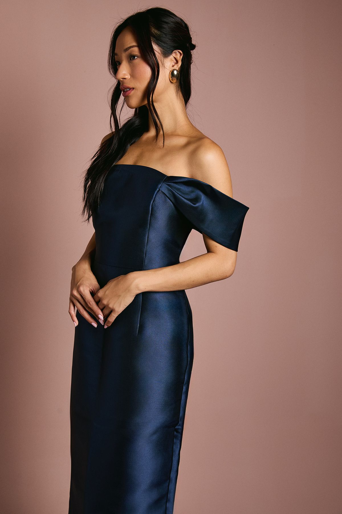 Coast Coast Honoured Twill Bardot Column Midi Bridesmaid Dress Navy image 2