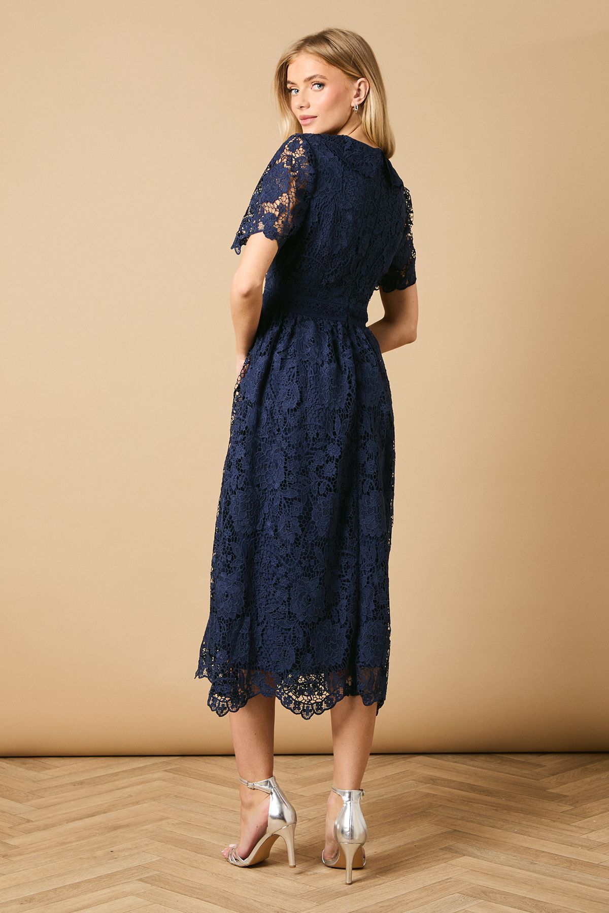 Oasis Occasion Lace Collared Midi Dress Navy image 4