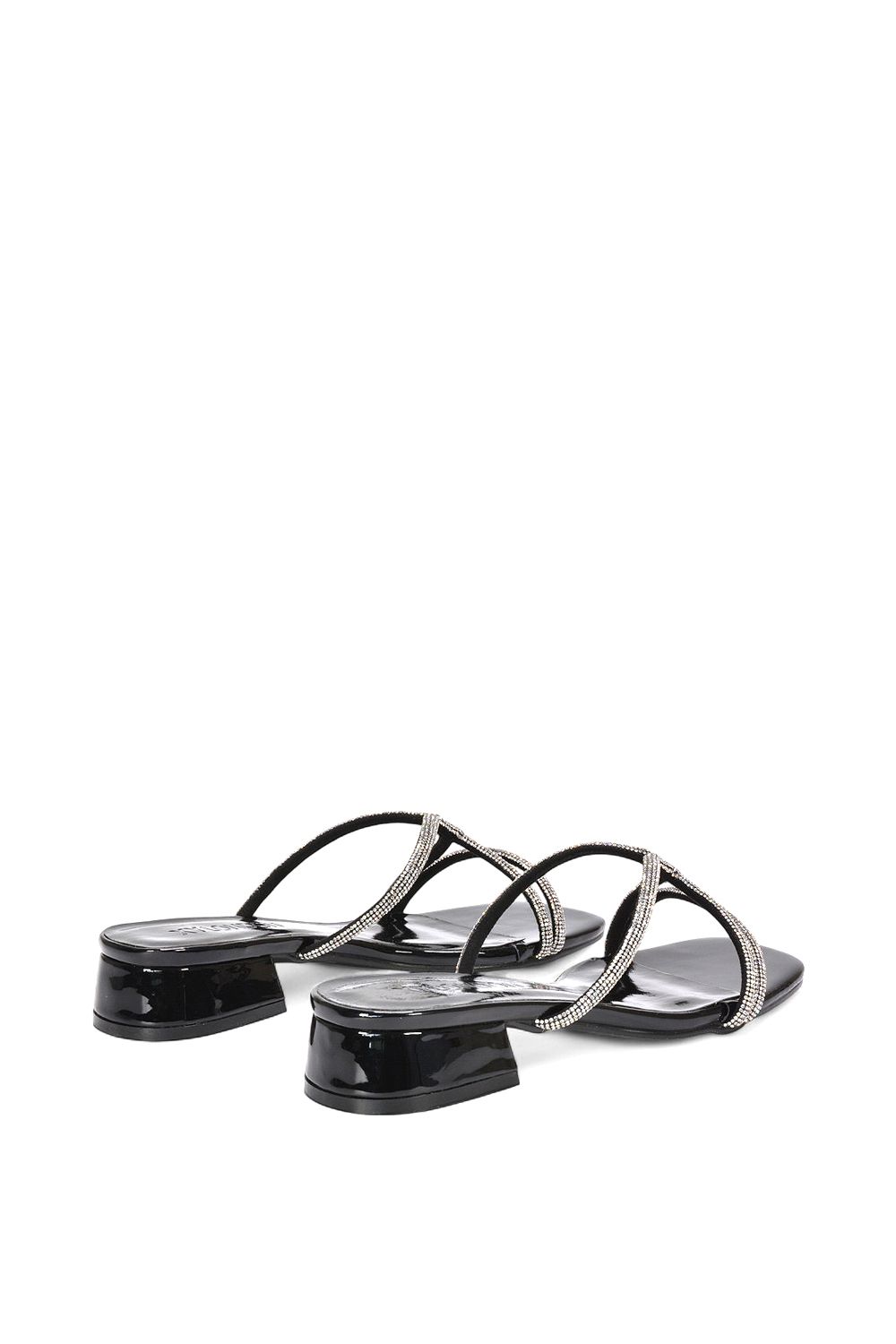 XY London 'Olivia' Strappy Low Block Heel Diamante Sandals With Square Toe image 4