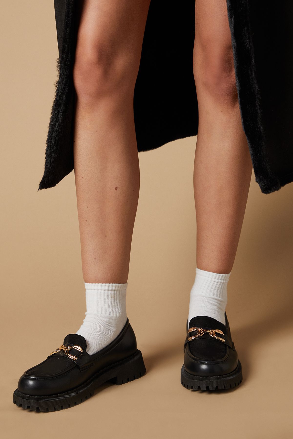 Oasis Bess Mixed Material Snaffle Detail Chunky Loafers Black image 2