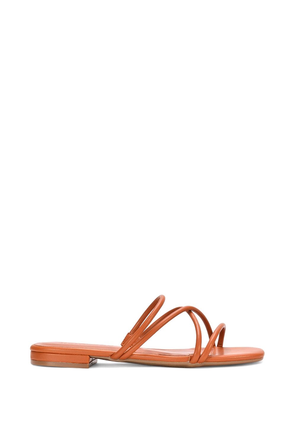 XY London 'Suzzie' Strappy Flat Slip On Square Toe Slider Mule Sandals