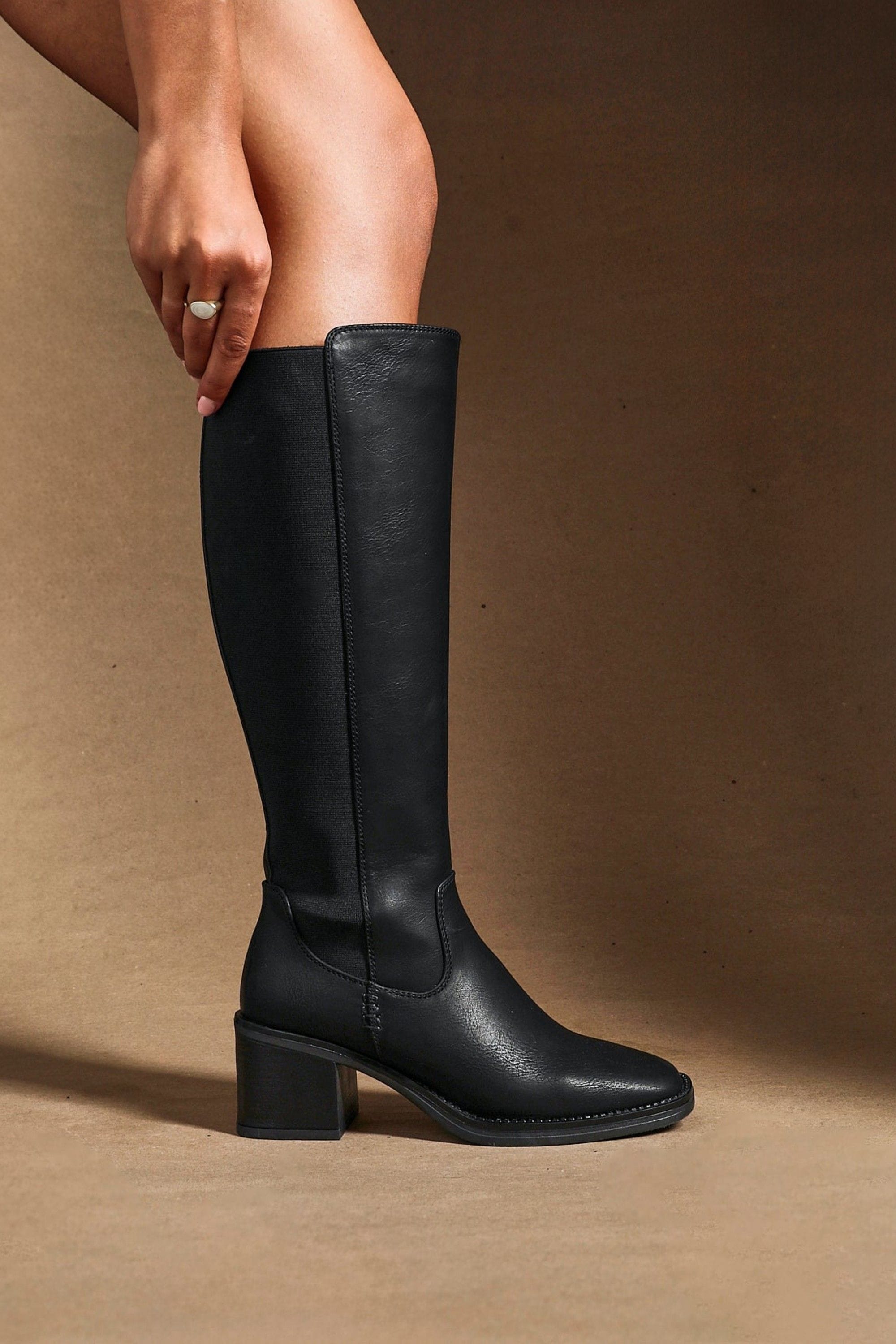 Linzi Reason Black Faux Leather Block Heel High Leg Boot image 2