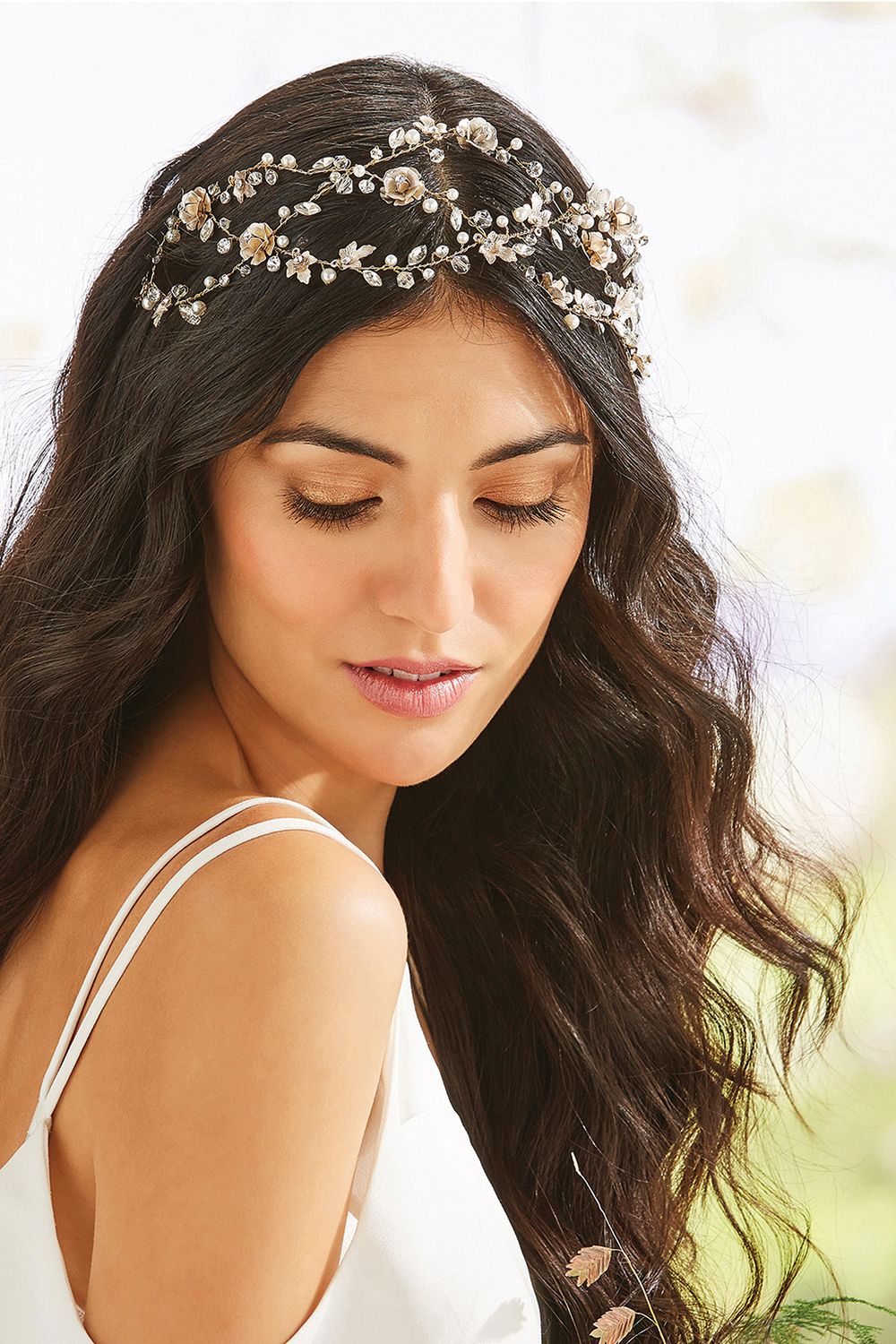 Jon Richard Gold Plated Sienna Gold Floral Hair Vine - Gift Pouch image 2