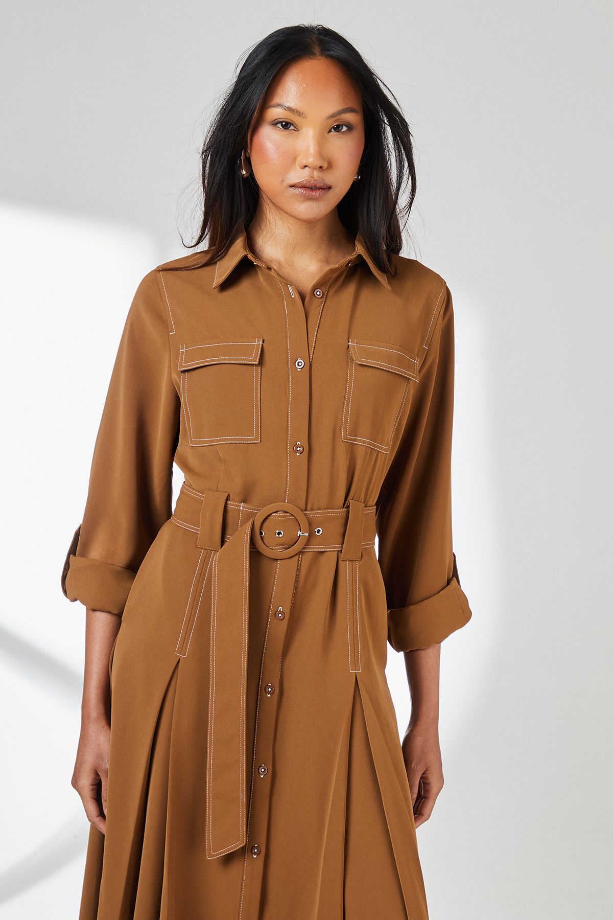 Principles Brown Stitch Belted Utility Dress Brown image 2