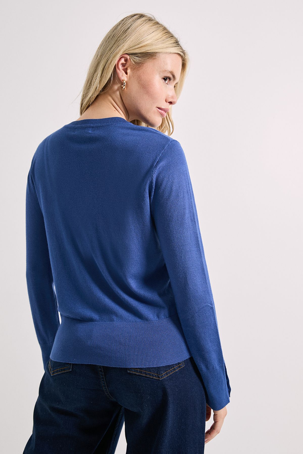 Dorothy Perkins Denim Blue Crew Neck Button Cuff Jumper Denim-blue image 3