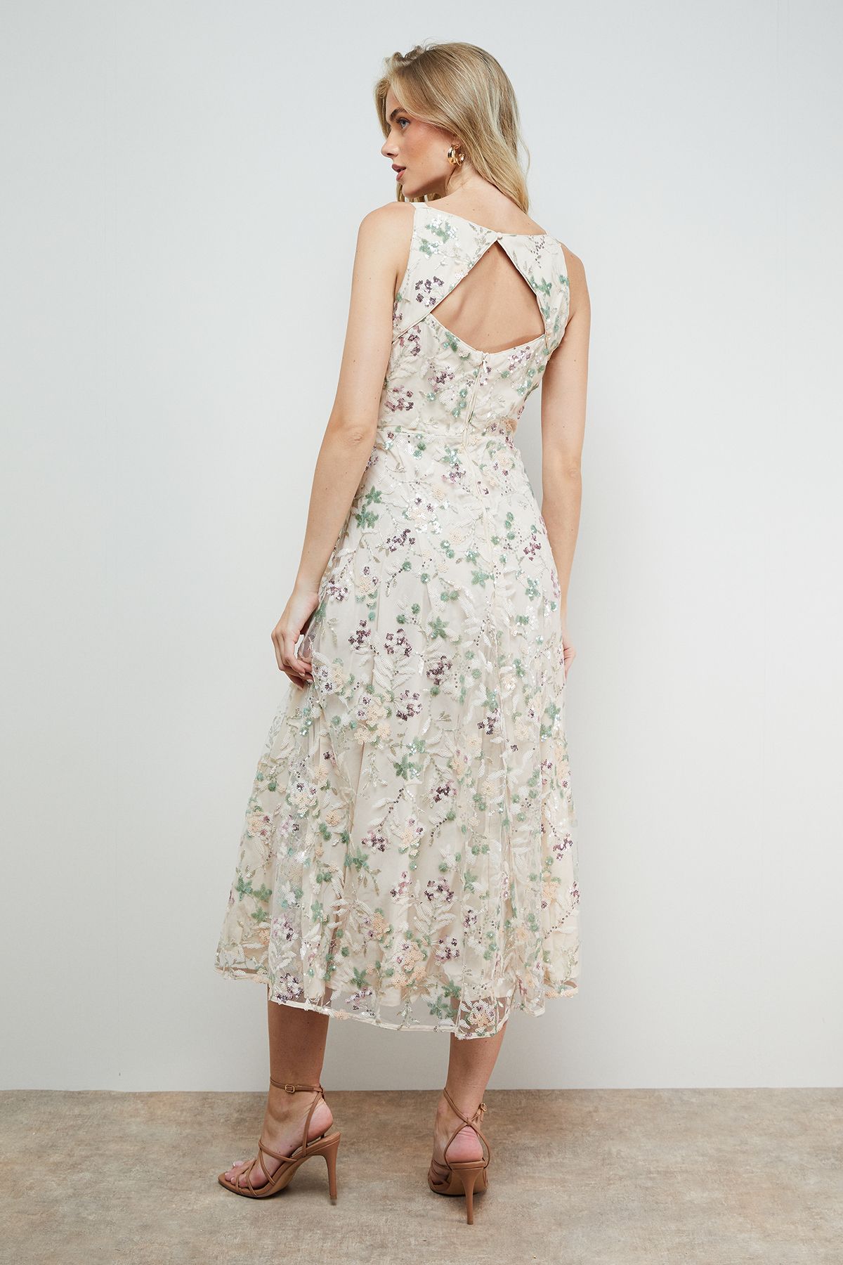 Oasis Hand Embellished V Neck Midi Dress Ivory image 5