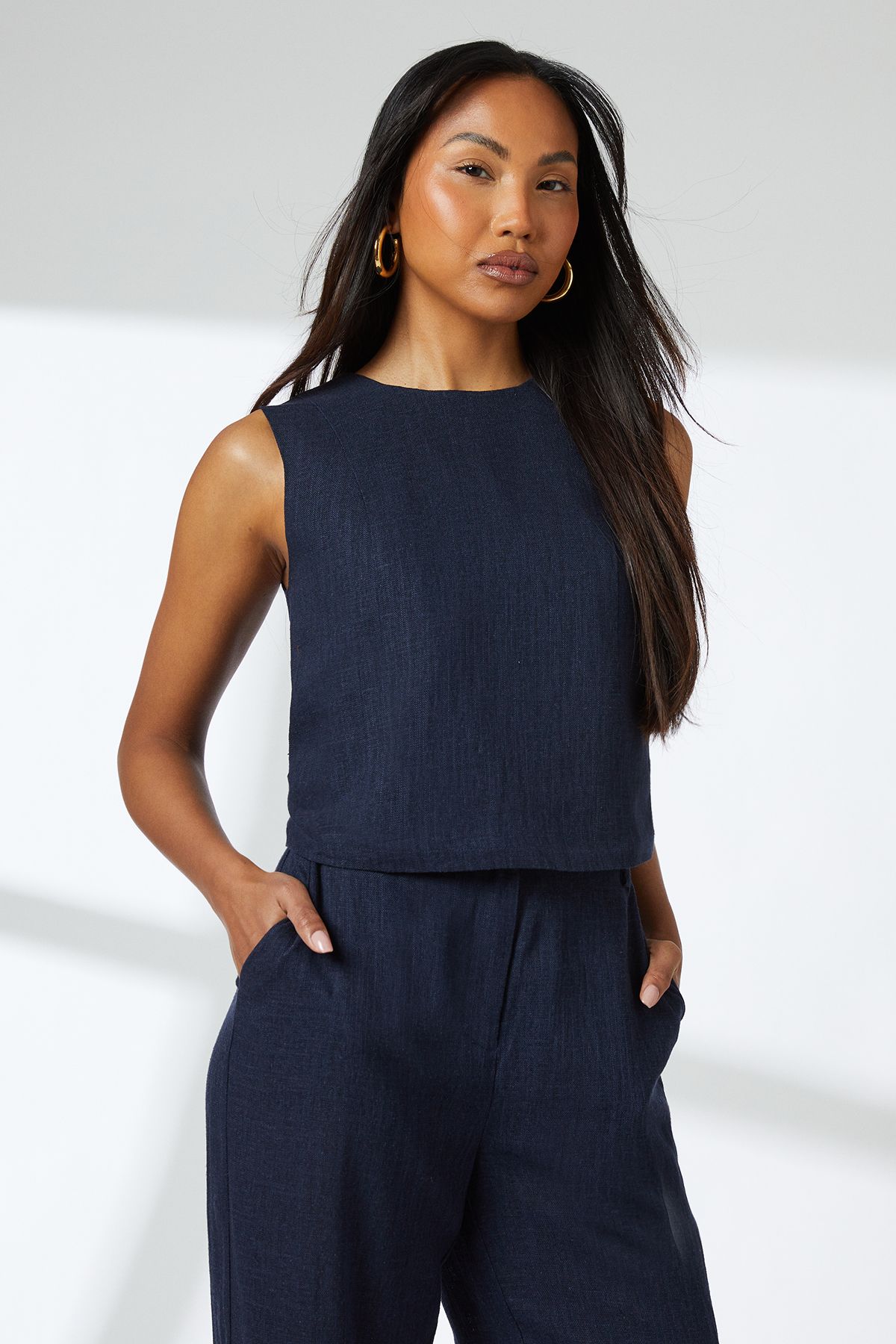 Principles Navy Linen Blend Cropped Top Navy image 2