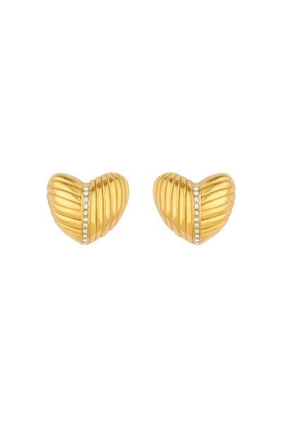 Inicio Gold Plated Ridge Heart Earrings