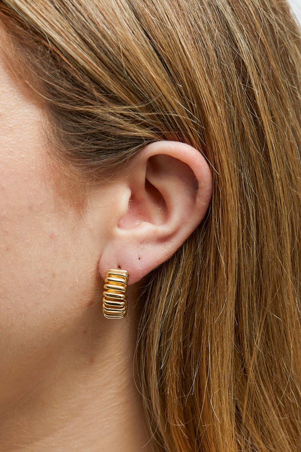 Jon Richard Gold Plated Polished Ribbed Hoop Earrings image 2